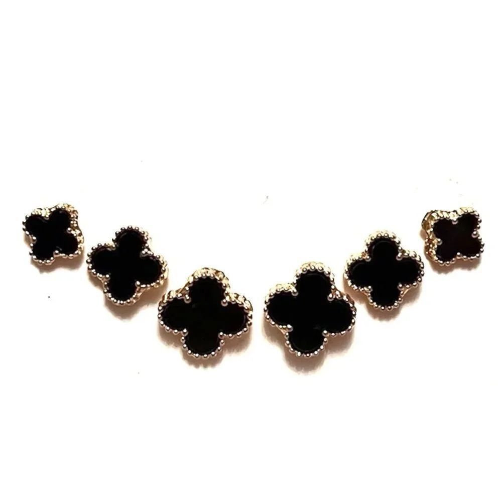 💎2/$30💎 Elegant Black Clover Alhambra Gold Tone Stud Earrings Set